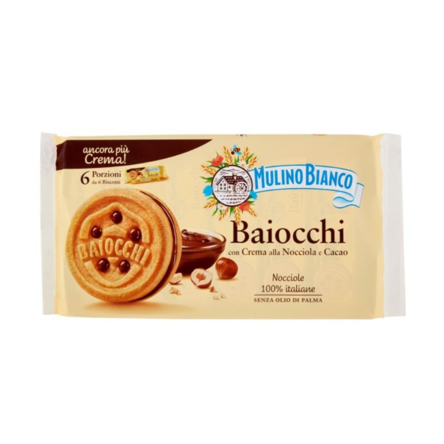 BAIOCCHI  GALLETAS RELLENAS DE CREMA DE CACAO Y AVELLANAS