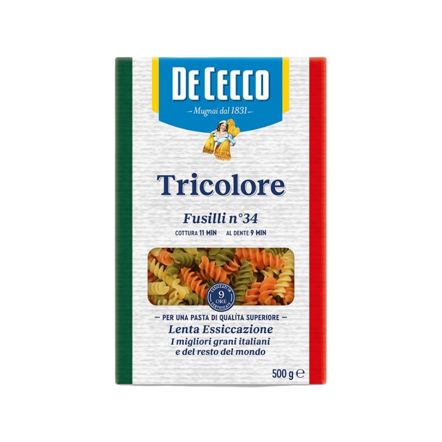 PASTA DE CECCO FUSILLI NRO 34 TRICOLOR